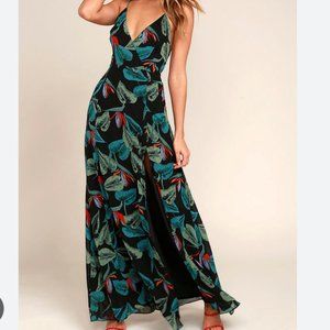Birds of Paradise Black Floral Print Maxi Dress